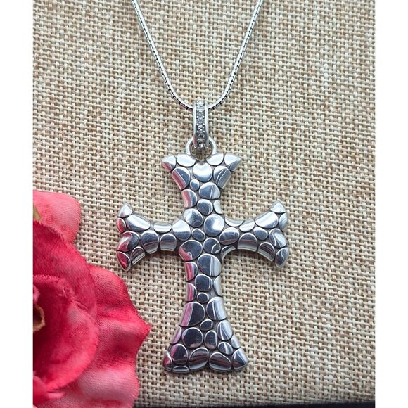 Brighton Large "Faith Rocks" Cross Pendant Necklace Reversible Rock Pattern - Picture 7 of 9